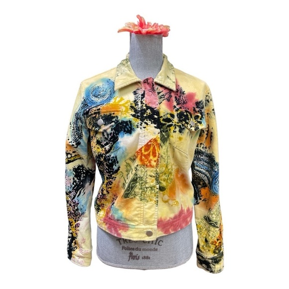 VINTAGE LA CITE PARIS YELLOW JACKET IN MULTI ABSTRACT DESIGN SIZE M - Picture 1 of 10